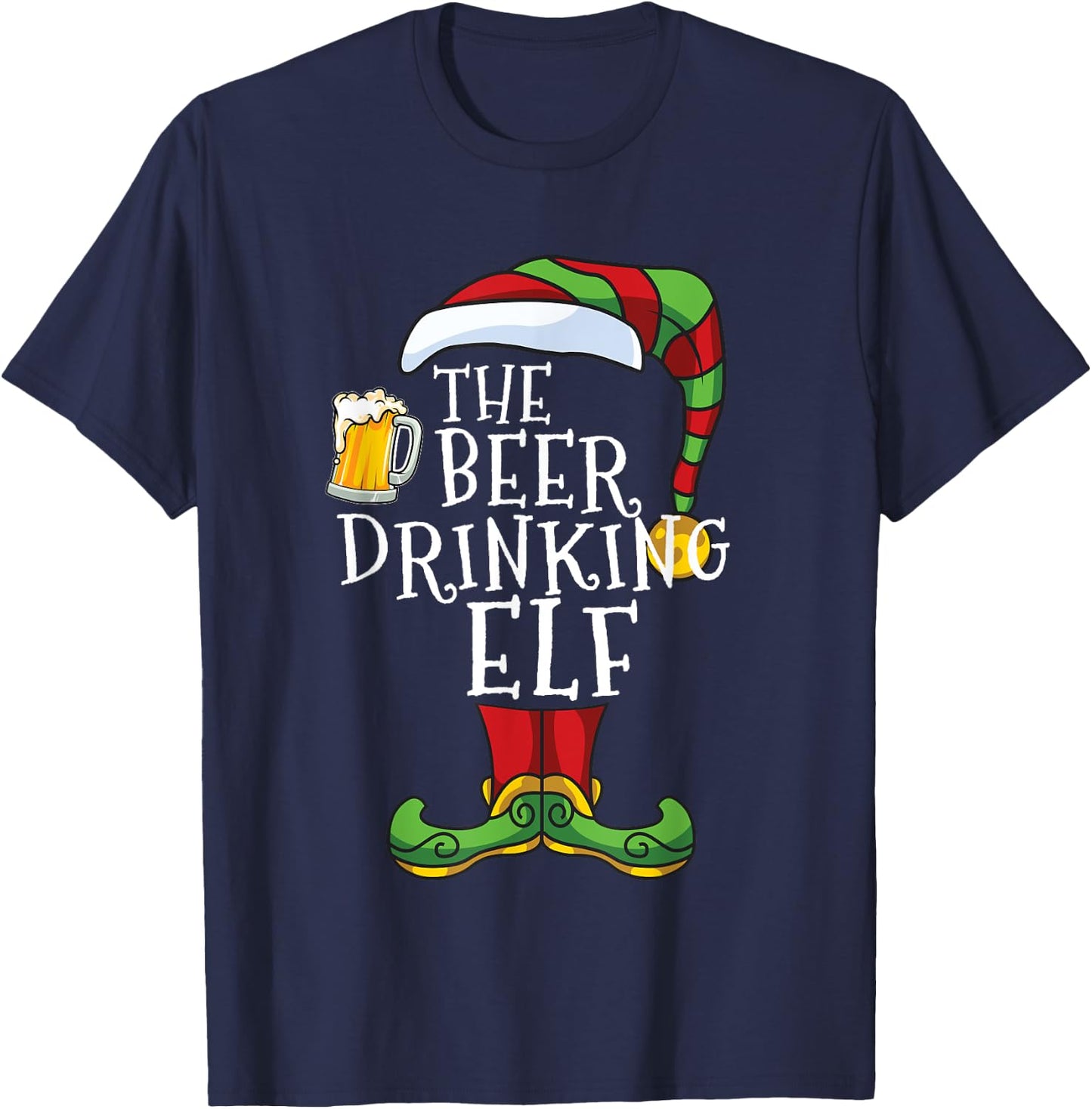 Beer Drinking Elf Lover Family Matching Christmas Funny T-Shirt - T-Shirt | Navy