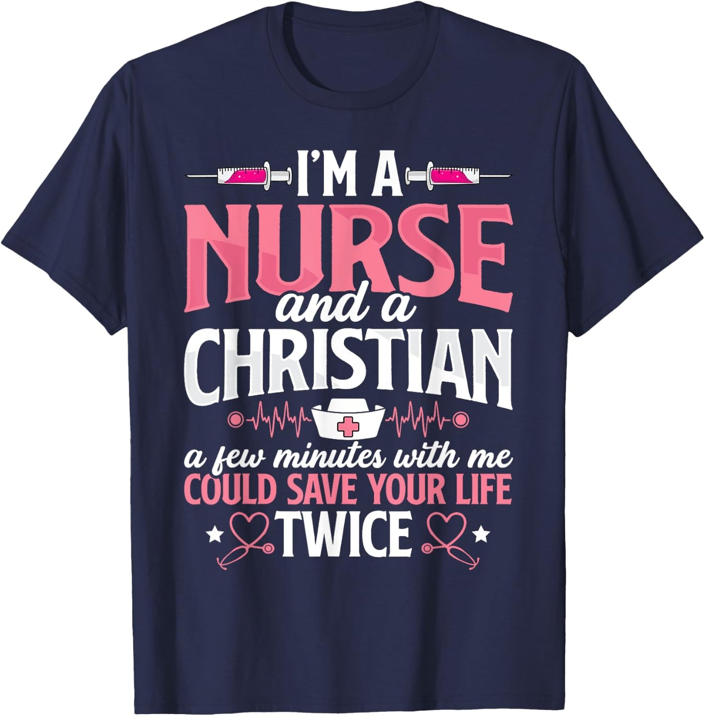 Christian Nurse Jesus God Funny Nursing RN LPN CNA Women T-Shirt - T-Shirt | Navy