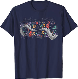 Colorful Music Notes Pianist Classical Music Piano T-Shirt - T-Shirt | Navy