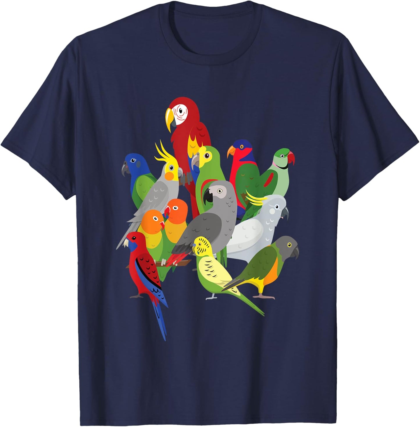 Parrot Herd - Macaw, Cockatoo, Grey Grey & Budgies T-Shirt - T-Shirt | Navy