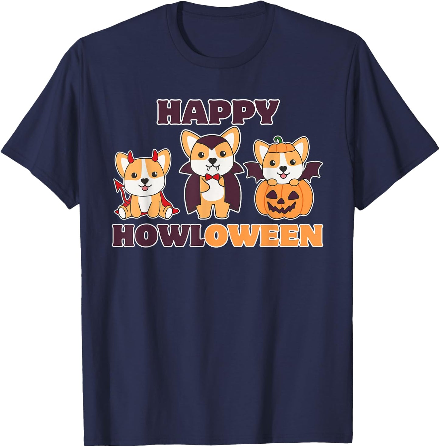 Corgi Happy Howloween Pumpkin Vampire Dogs Halloween T-Shirt - T-Shirt | Navy