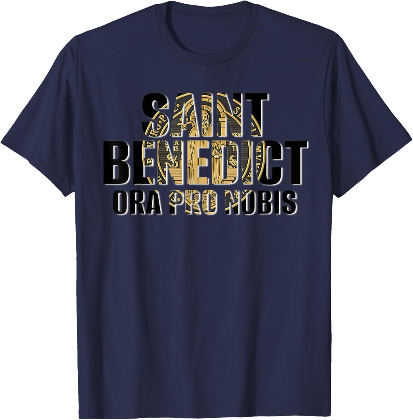 Saint Benedict Medal Traditional Latin Catholic T-Shirt - T-Shirt | Navy
