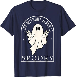 Life Without Jesus is Spooky Funny Halloween Christian T-Shirt - T-Shirt | Navy