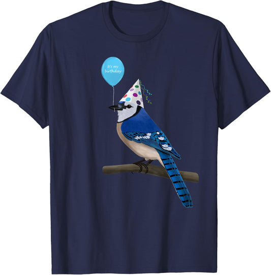 Bird Motif Blue Cow Bird Animal Drawing Birthday T-Shirt - T-Shirt | Navy