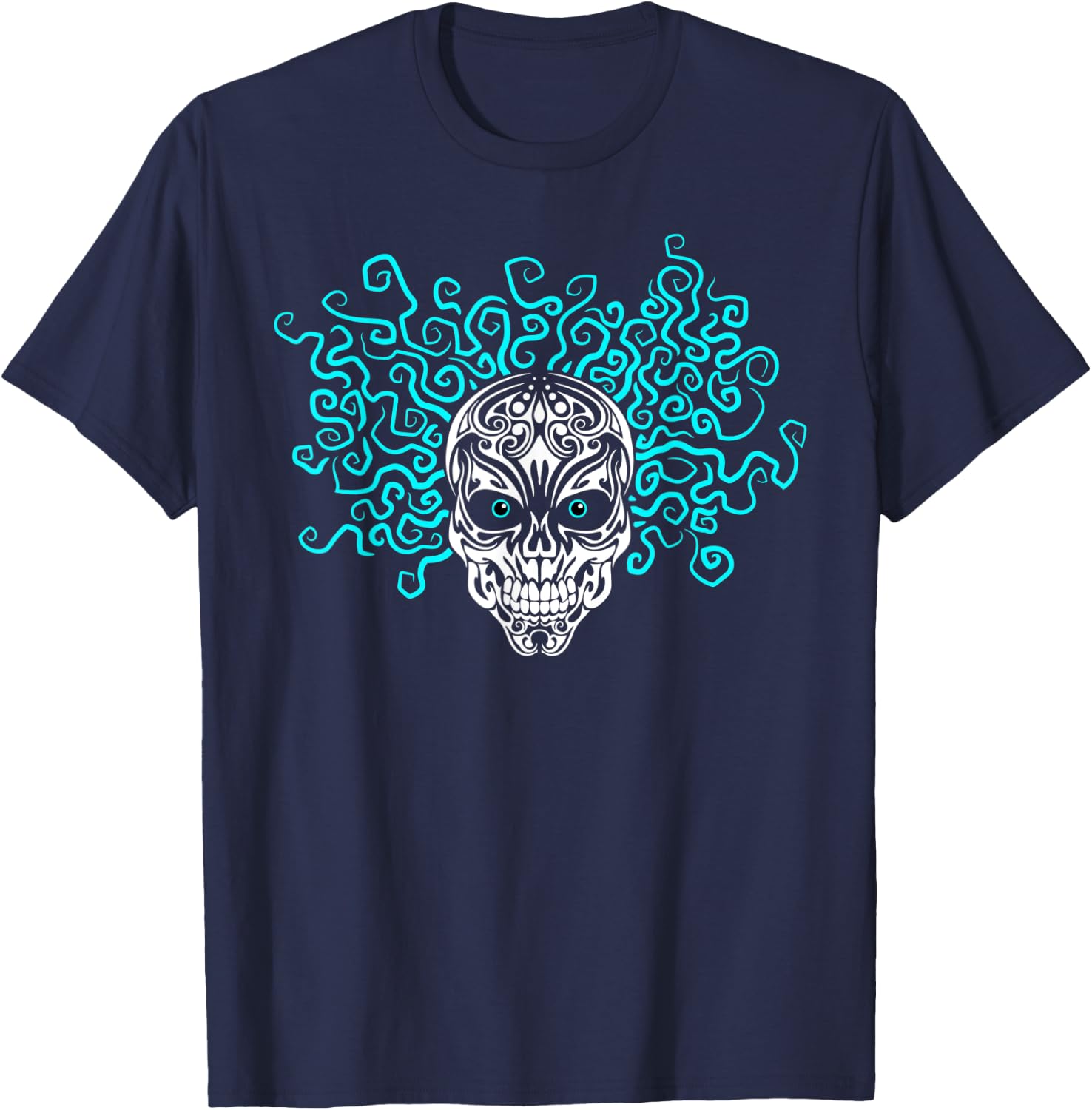 Sugar Skull with Wicked Crazy Hair T-Shirt - T-Shirt | Navy