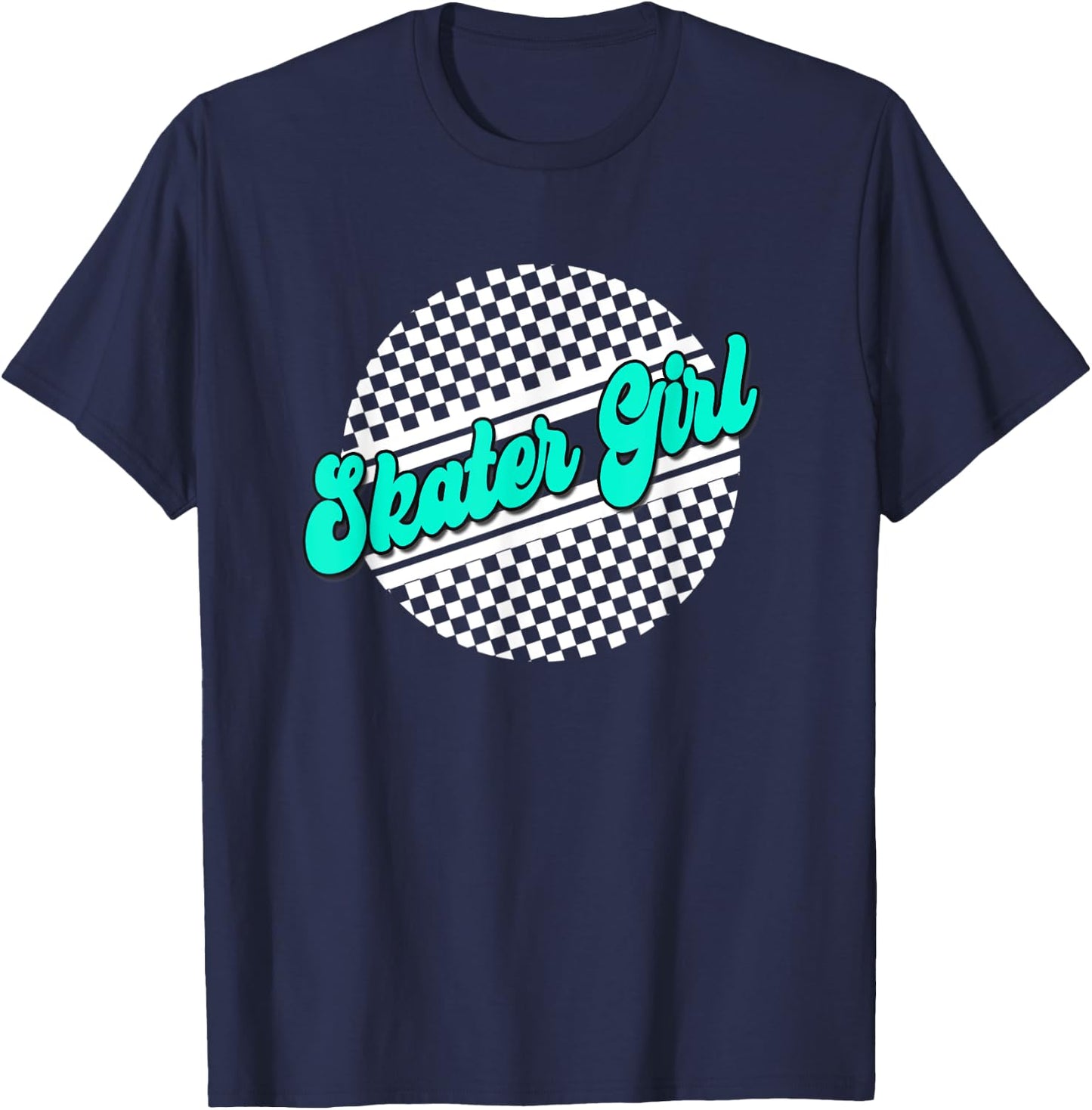Skater Girl Checkered Skate Wear Blue & White T-Shirt - T-Shirt | Navy
