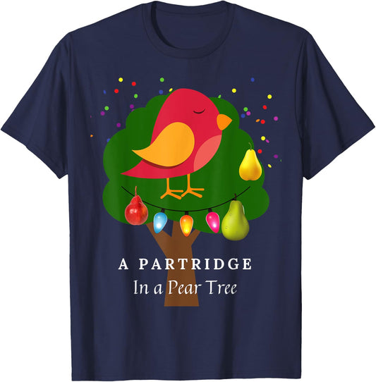 Partridge in a Pear Tree Twelve Days of Christmas Song T-Shirt - T-Shirt | Navy