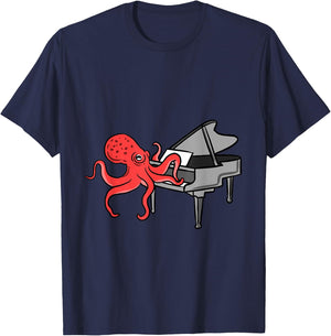 Octopus Playing Piano T-Shirt - T-Shirt | Navy