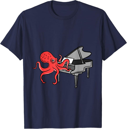 Octopus Playing Piano T-Shirt - T-Shirt | Navy