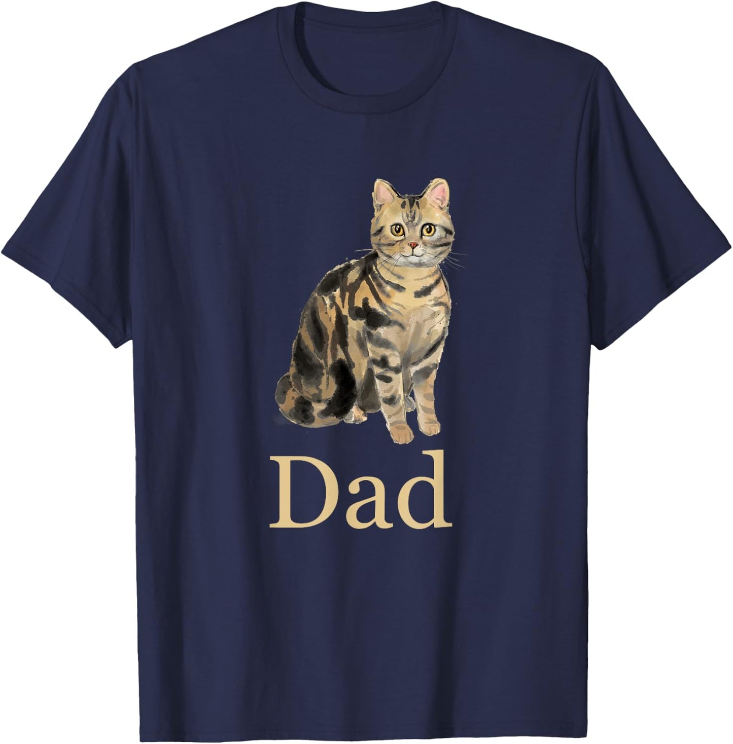 American Shorthair Brown Tabby Cat Dad Shirt Daddy Father Women Kids T-Shirt - T-Shirt | Navy