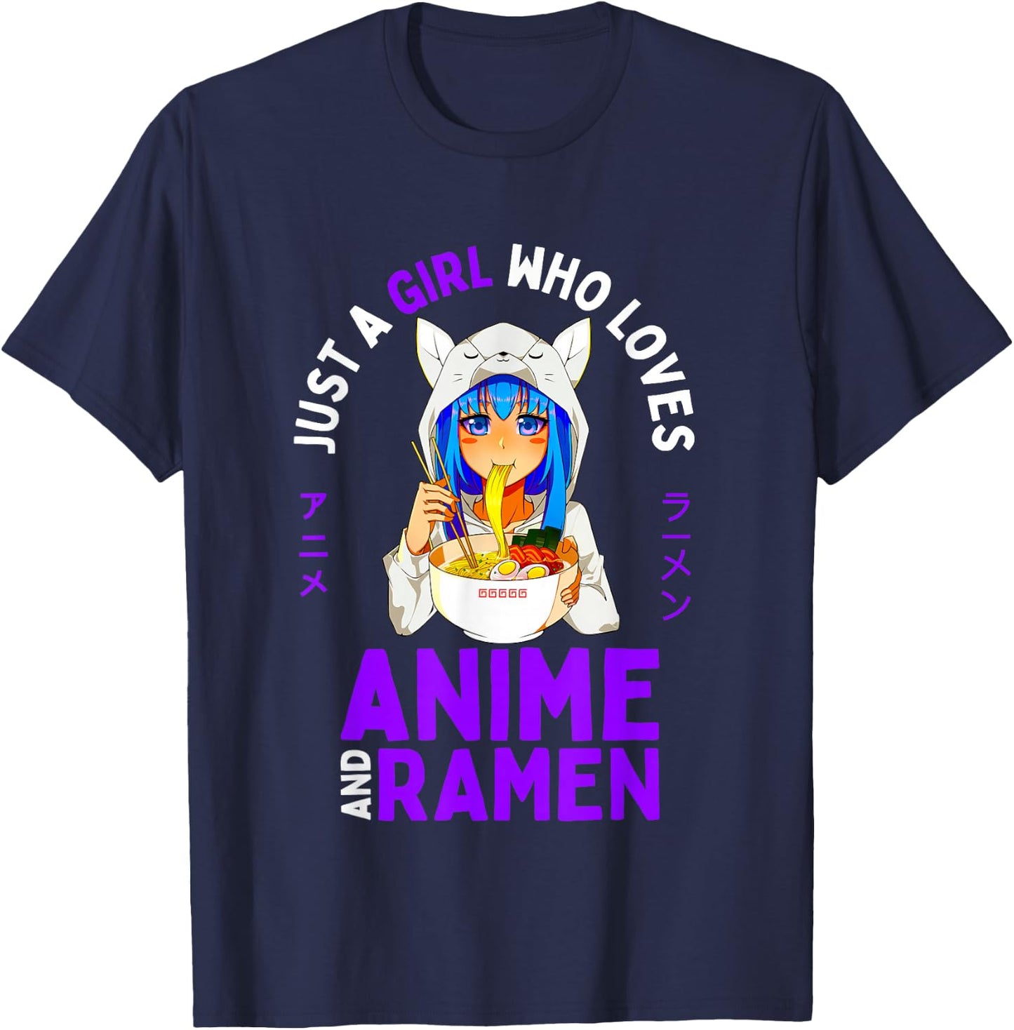 Just a Girl Who Loves Anime and Ramen Teen Girls Japan Merch T-Shirt - T-Shirt | Navy