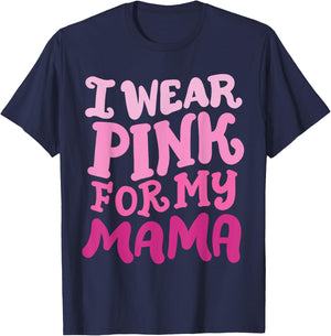 Breast Cancer Awareness Wear Pink For My Mama Groovy Retro T-Shirt - T-Shirt | Navy