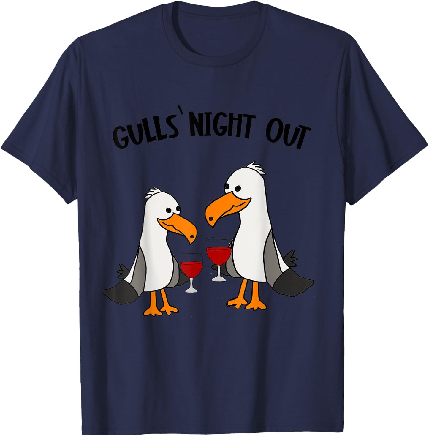 Smileteesbirdsa Funny Gulls Night Out Seagulls and Wine Pun T-Shirt - T-Shirt | Navy