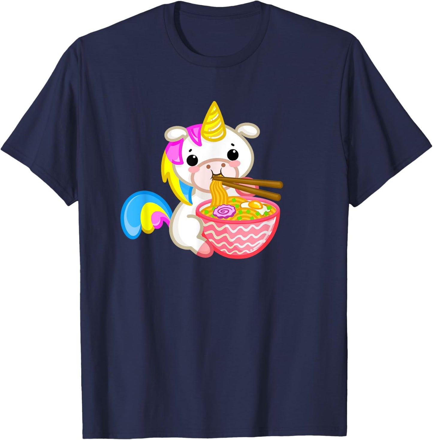 Unicorn Eating Ramen Kawaii Japanese Noodles Anime Teen Girl T-Shirt - T-Shirt | Navy