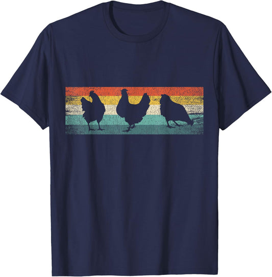 Vintage 70s 80s Retro Poultry Farmer Chicken T-Shirt - T-Shirt | Navy