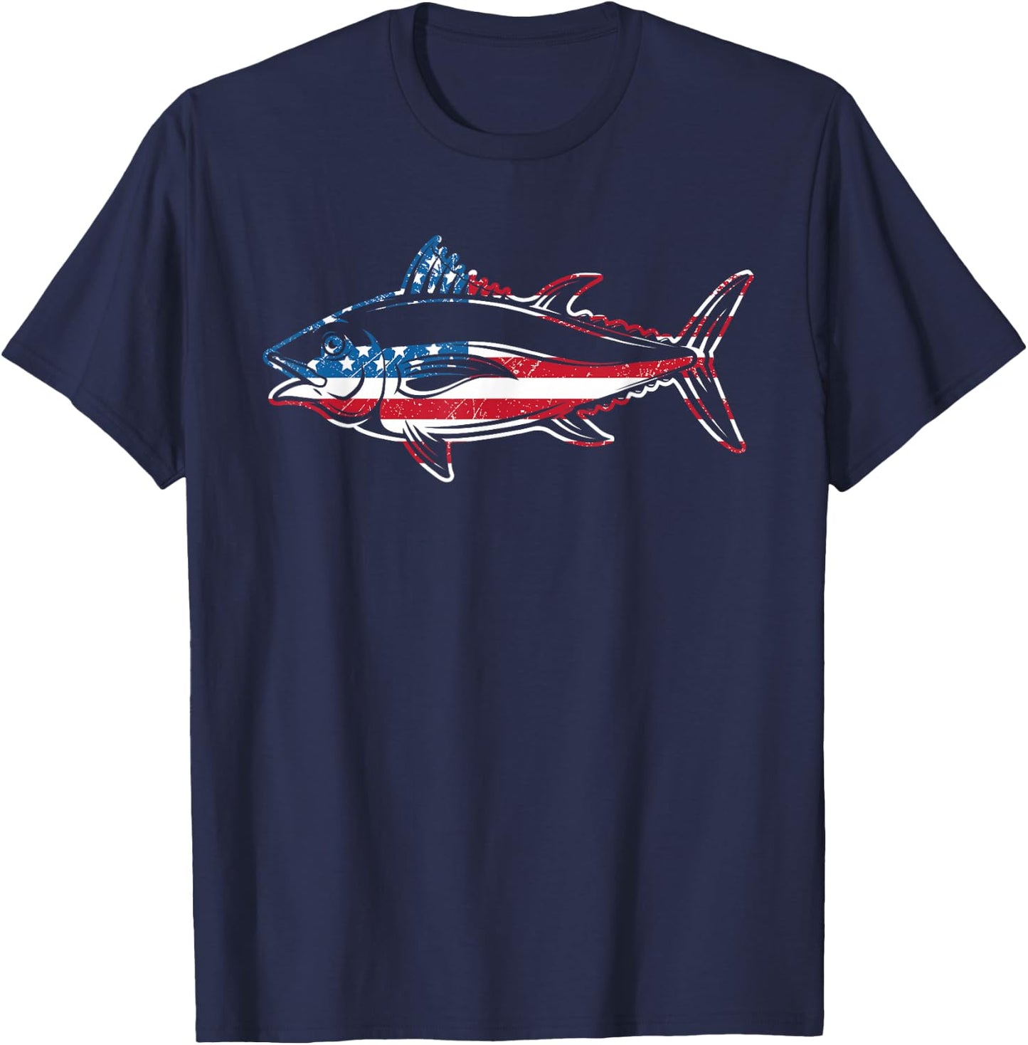 Tuna Fishing American Flag Giant Bluefin Fish Fisherman T-Shirt - T-Shirt | Navy