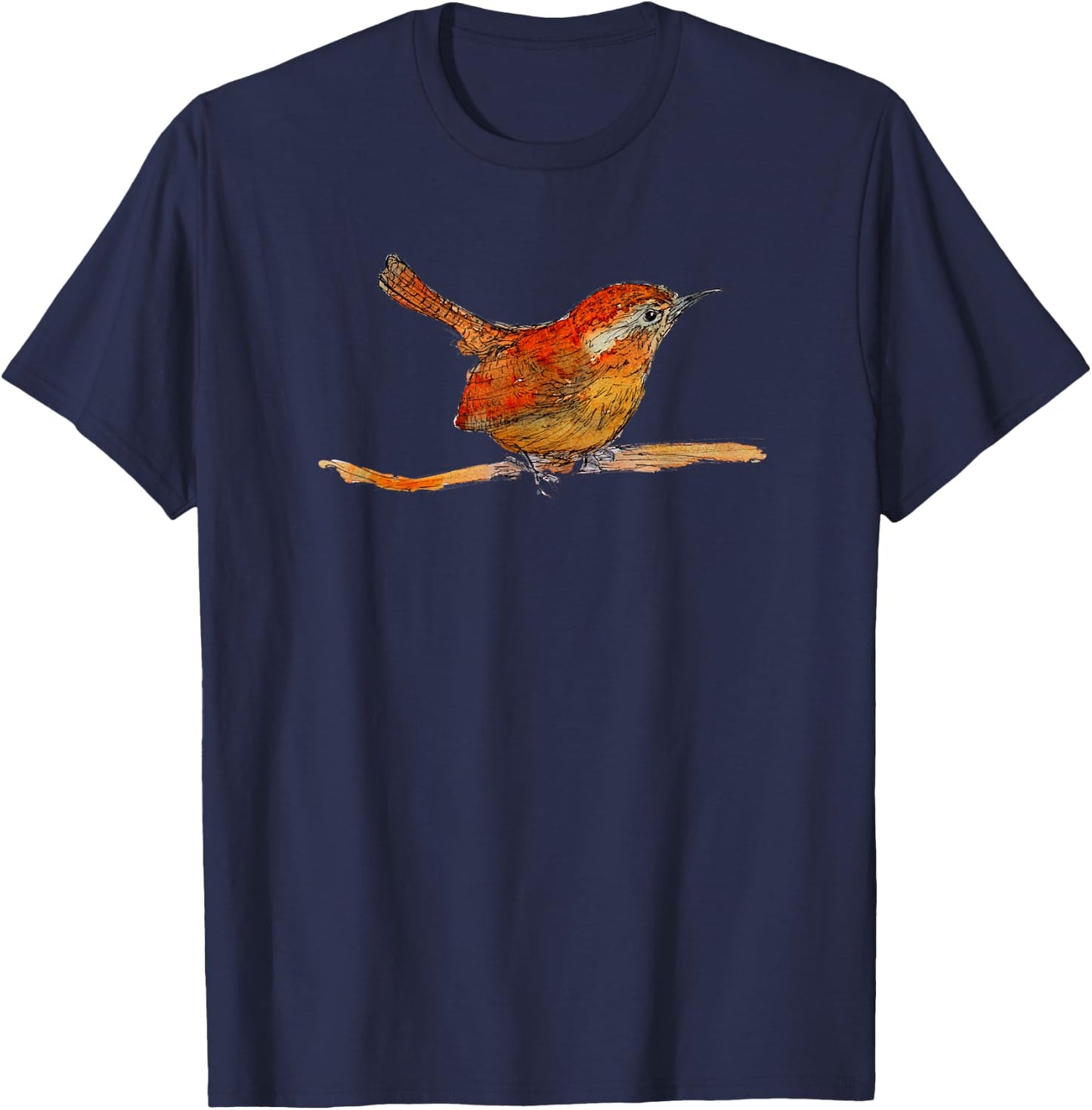 Wren, cute bird watercolour painting T-Shirt - T-Shirt | Navy