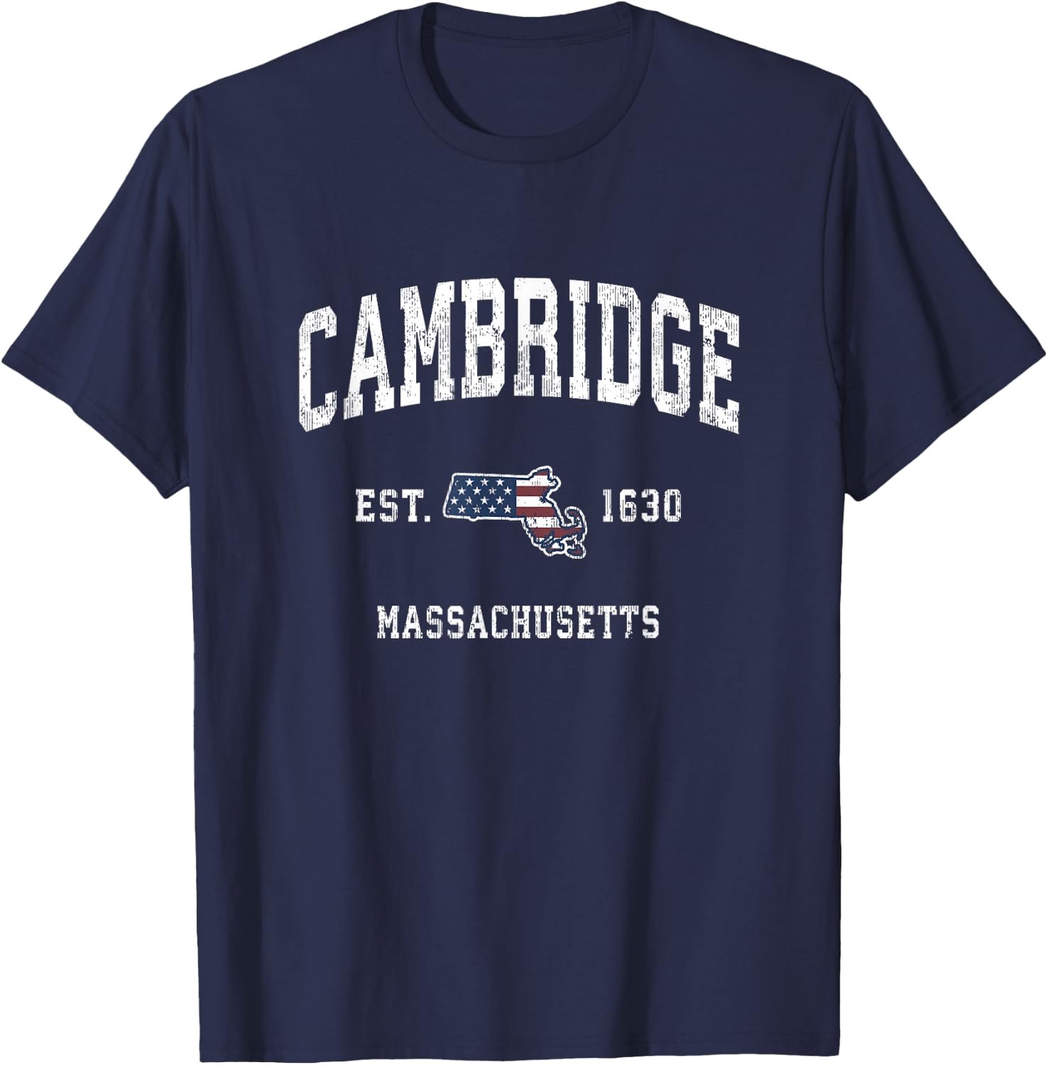Cambridge Massachusetts MA Vintage American Flag Design T-Shirt - T-Shirt | Navy