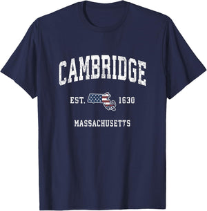 Cambridge Massachusetts MA Vintage American Flag Design T-Shirt - T-Shirt | Navy
