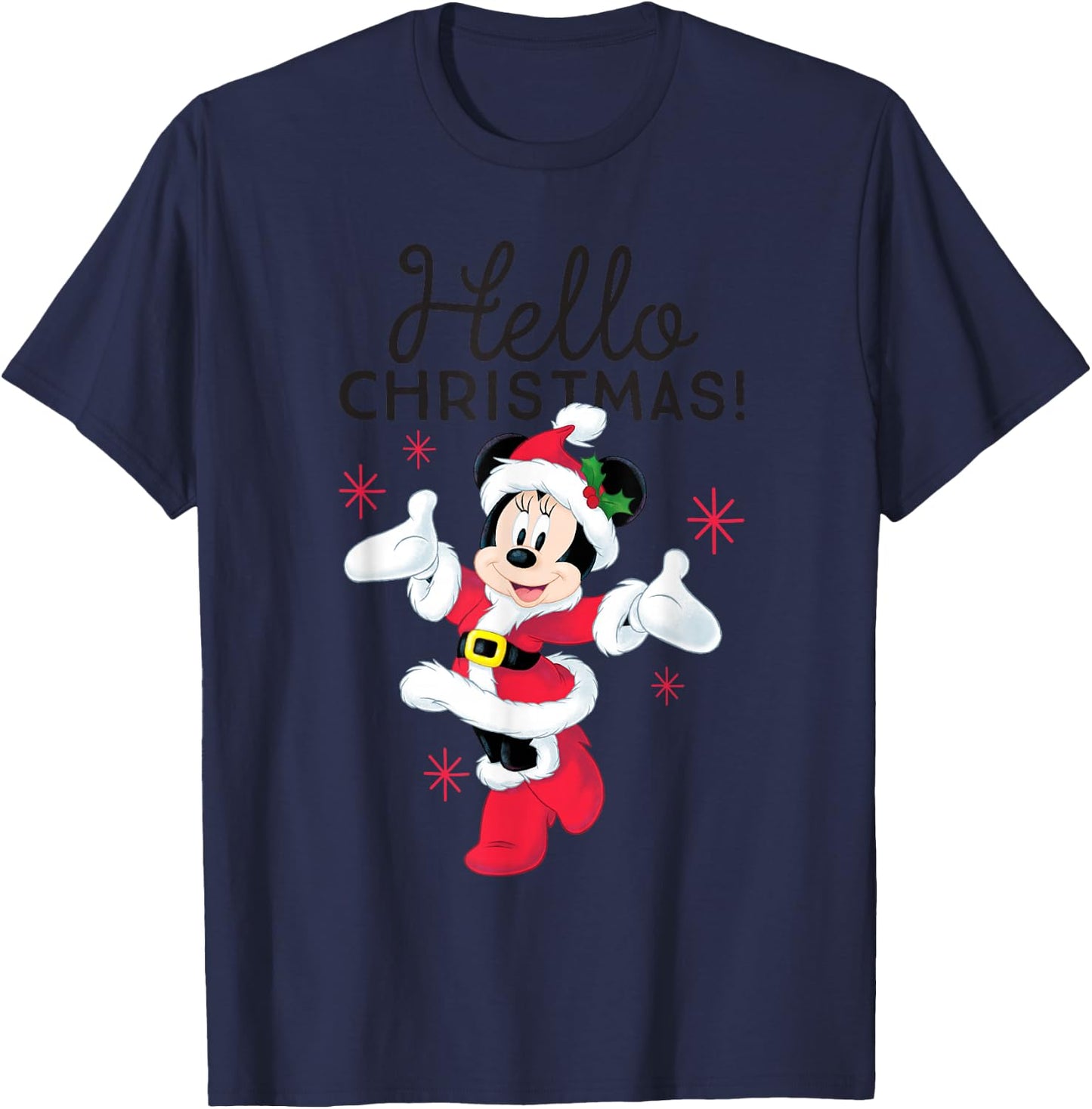 Disney Santa Minnie Mouse Hello Christmas Holiday Short Sleeve T-Shirt - T-Shirt | Navy