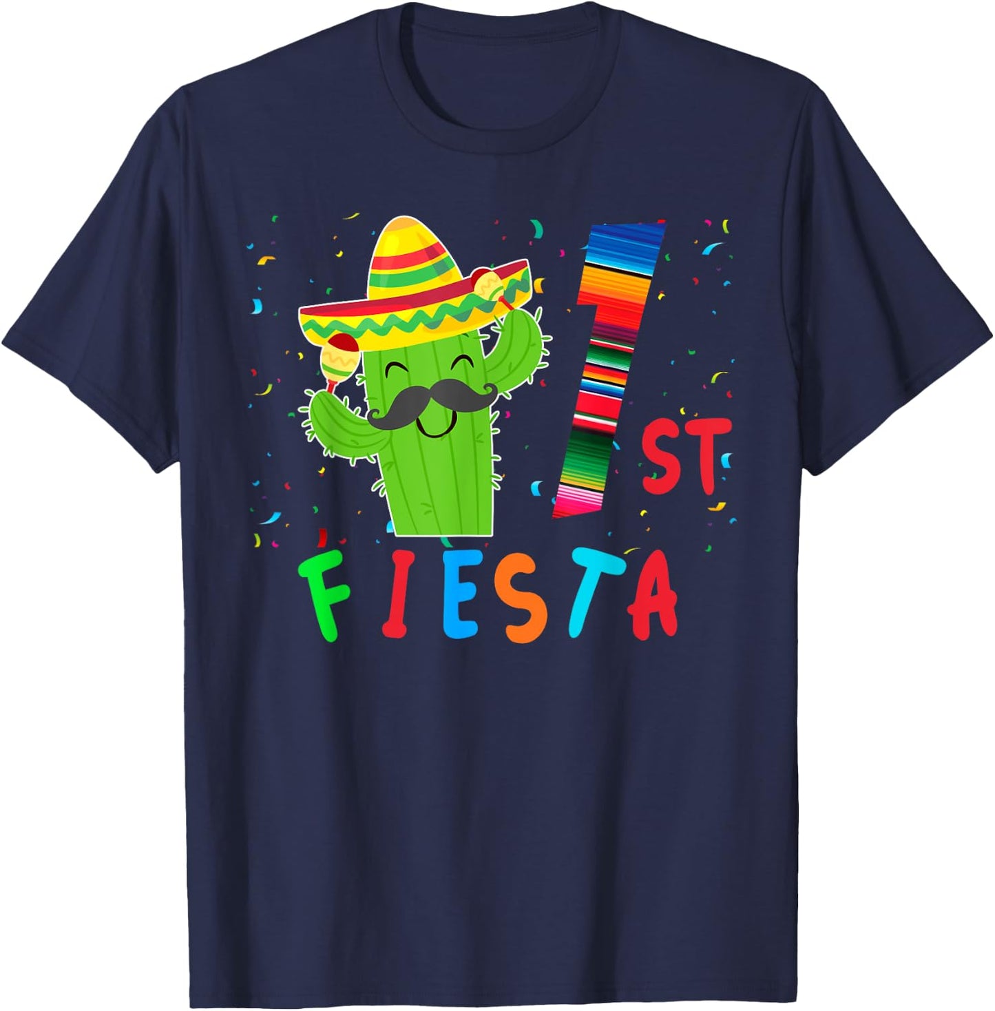 Mexican Birthday Theme Party Matching Group Fiesta 1st T-Shirt - T-Shirt | Navy