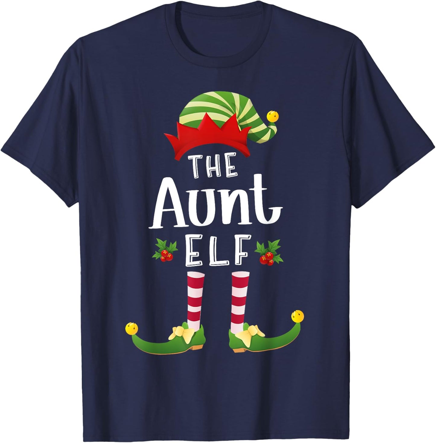 Aunt Christmas Elf Matching Pajama X-Mas Party T-Shirt - T-Shirt | Navy