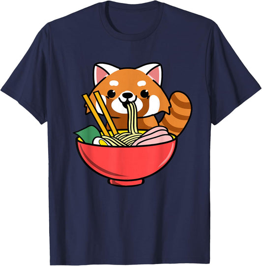 Red Panda Eating Ramen T-Shirt - T-Shirt | Navy