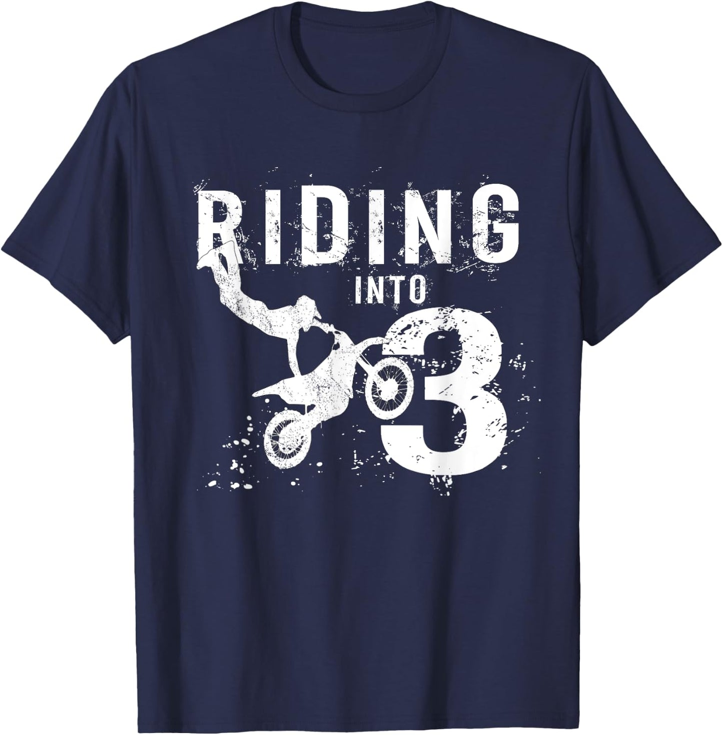 Riding Into 3 Years Old 3rd Birthday Boy Dirt Bike Party T-Shirt - T-Shirt | Navy