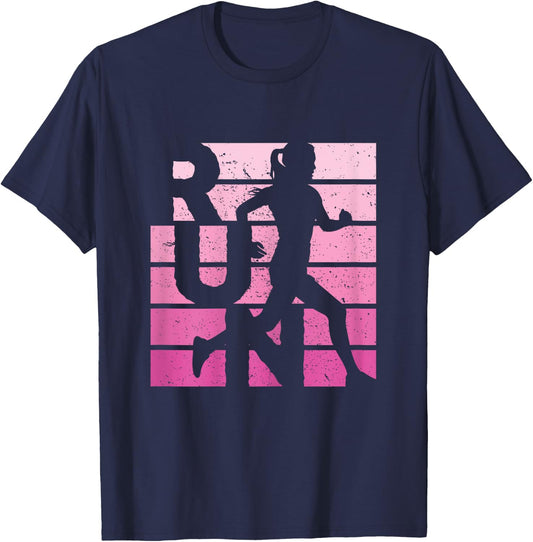 Retro RUN Runner Jogger Marathon Vintage for Girls Women T-Shirt - T-Shirt | Navy