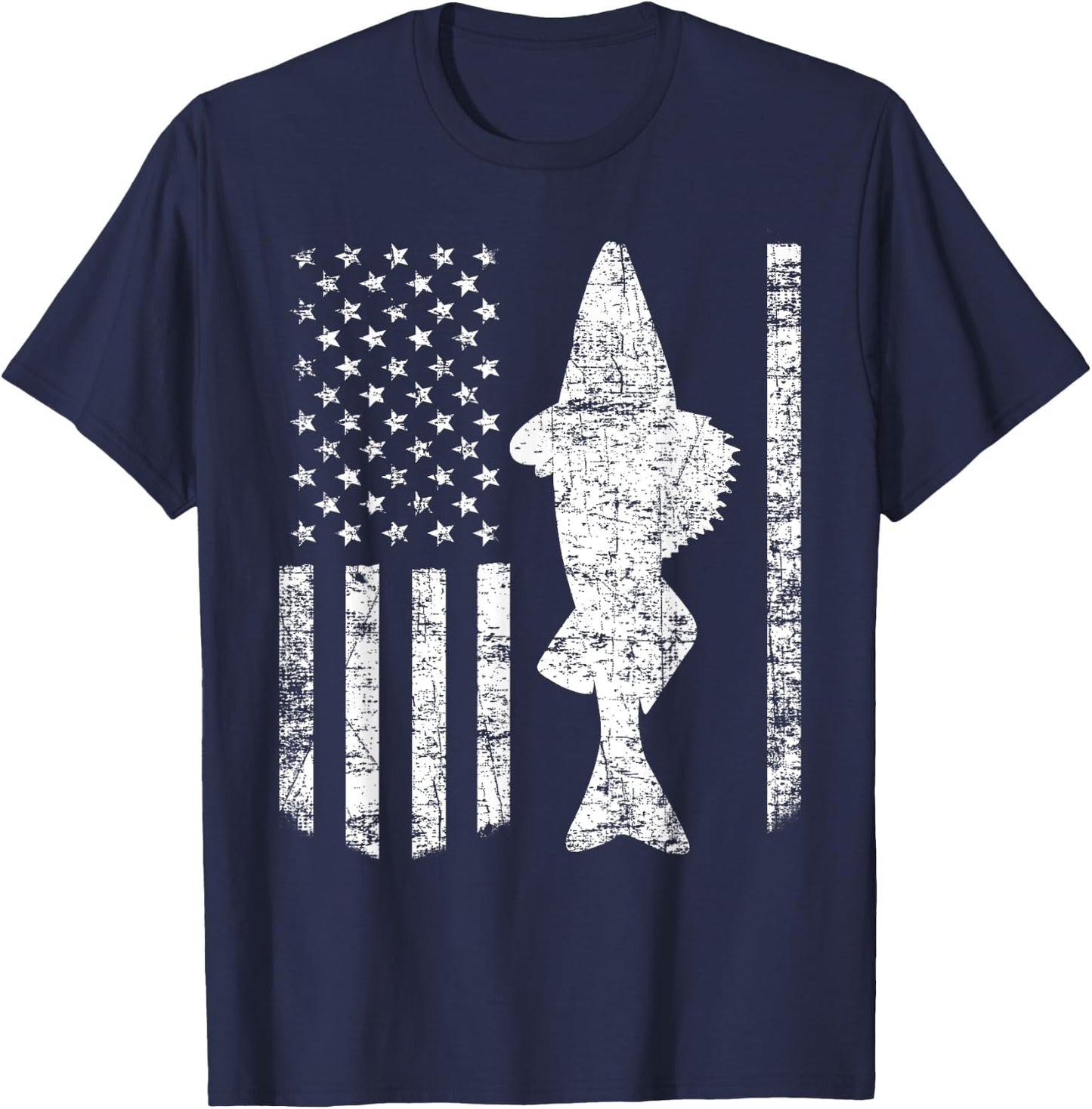 Walleye Fishing American Flag Fisherman Gift T-Shirt - T-Shirt | Navy