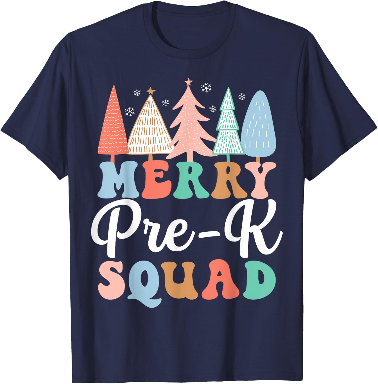 Merry Pre-K Squad PreK Teacher Preschool PreK Christmas Tree T-Shirt - T-Shirt | Navy