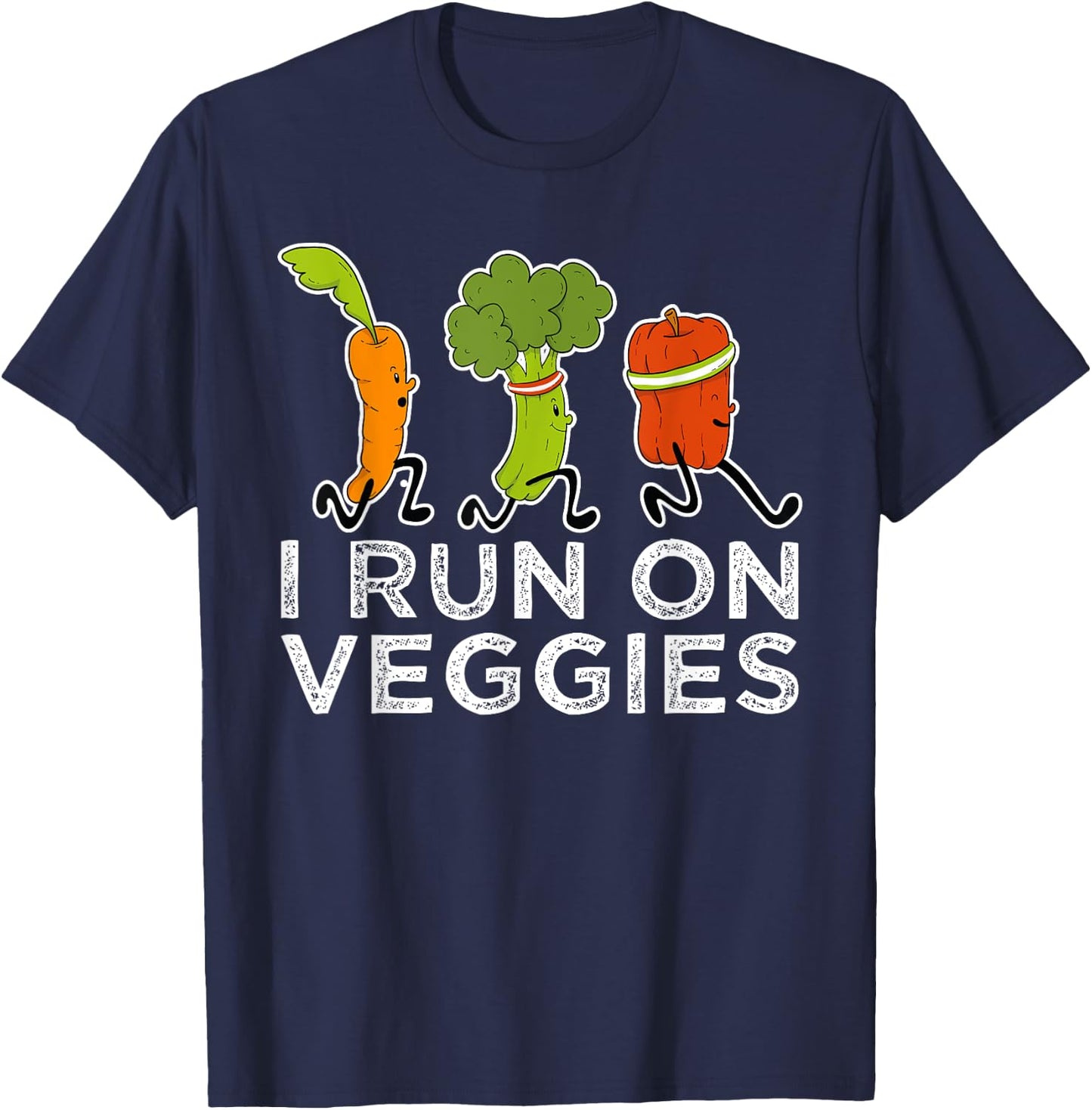 Vegan Athlete Marathon Runner I Run On Veggies Vegan Running T-Shirt - T-Shirt | Navy