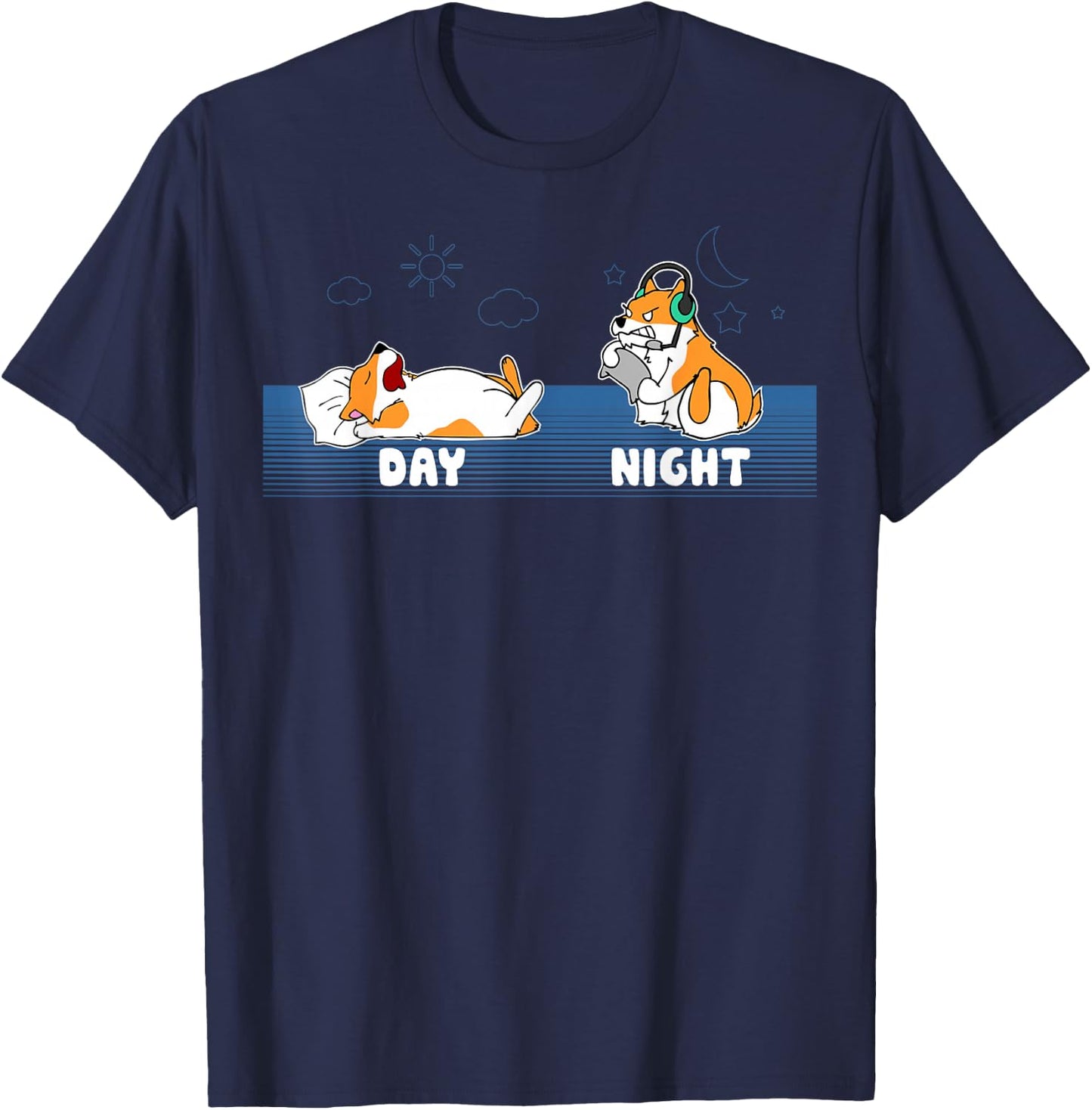 Sleep All Day Play Games All Night Funny Dog Corgi Gamer T-Shirt - T-Shirt | Navy