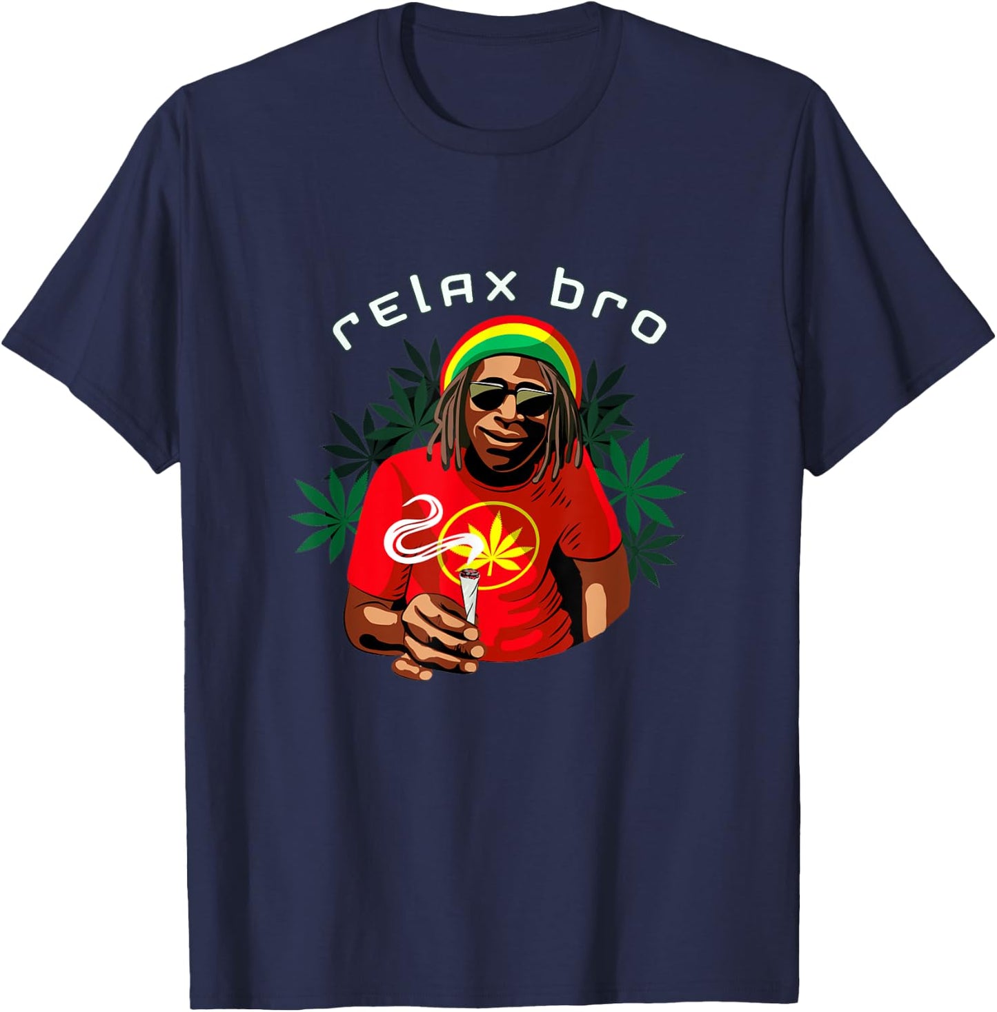 Funny Weed African Jamaican Rasta smoking Marijuana Relax T-Shirt - T-Shirt | Navy