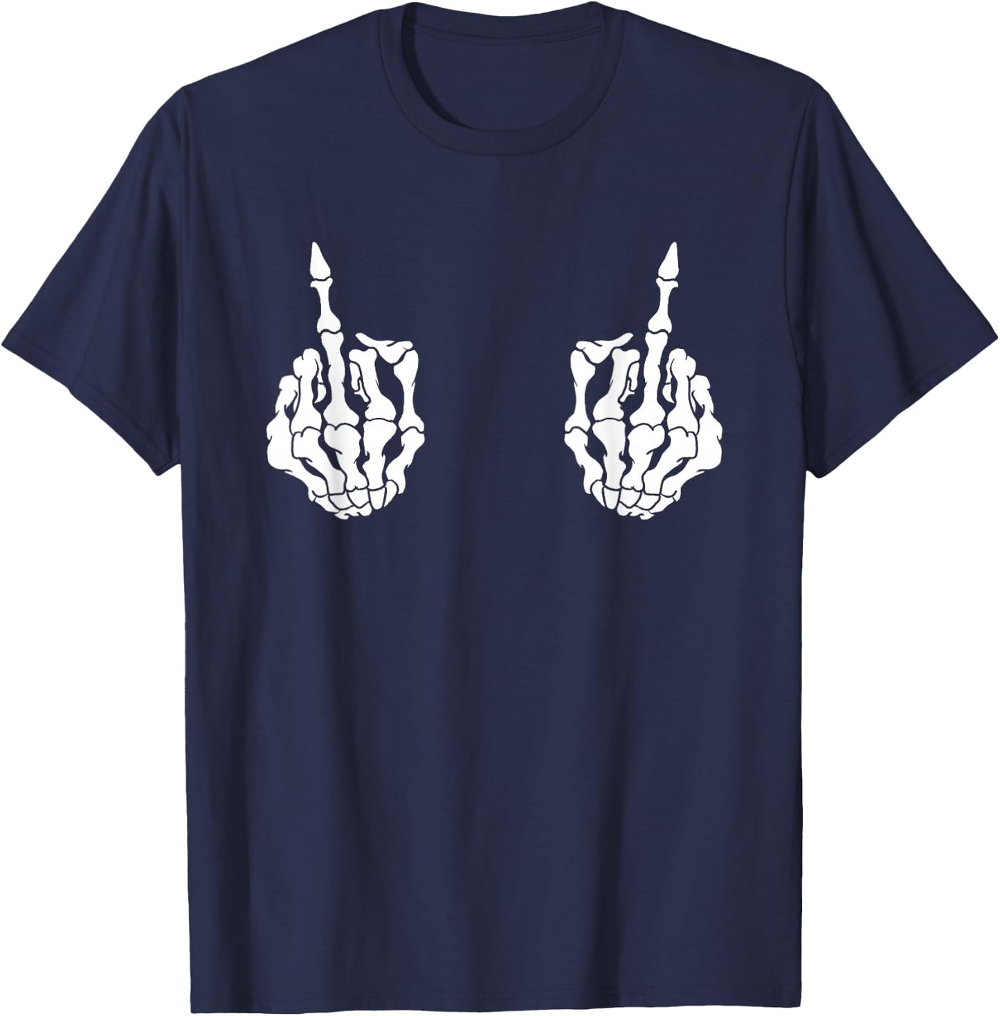 Skeleton Funny Middle Finger Fuck You Halloween T-Shirt - T-Shirt | Navy