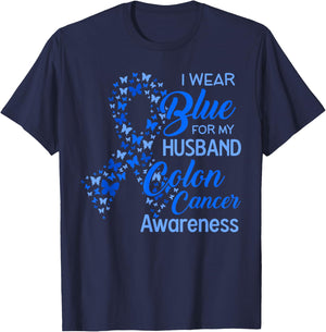 I wear Blue for my Husband Colon Cancer Awareness T-Shirt - T-Shirt | Navy