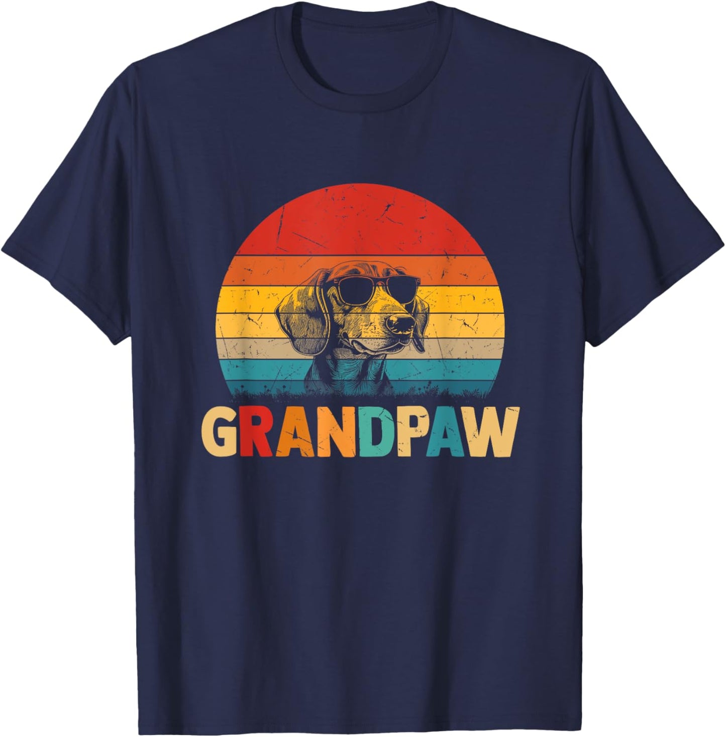 Funny Grandpaw Retro Vintage Dachshund Lover Grandpa Fathers T-Shirt - T-Shirt | Navy