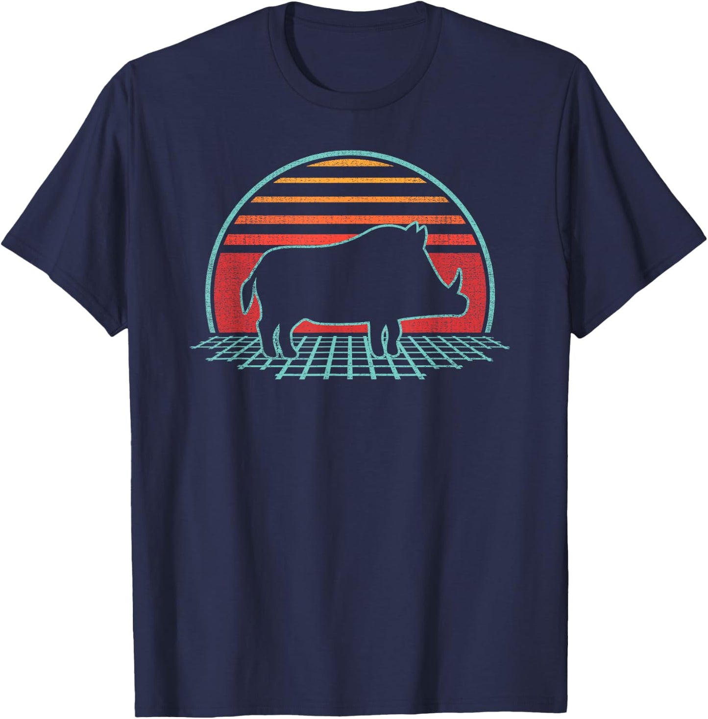 Hog Boar Hunting Retro Vintage 80s Style T-Shirt - T-Shirt | Navy