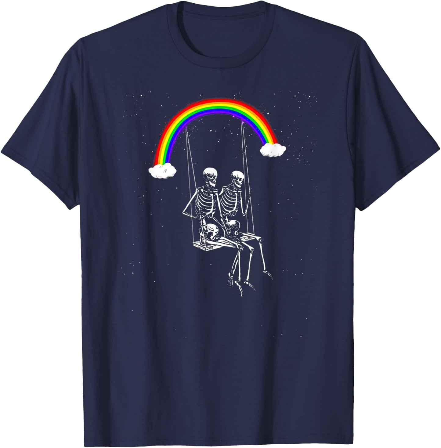 Skeleton Rainbow Swing Funny Spooky Halloween Costume Design T-Shirt - T-Shirt | Navy