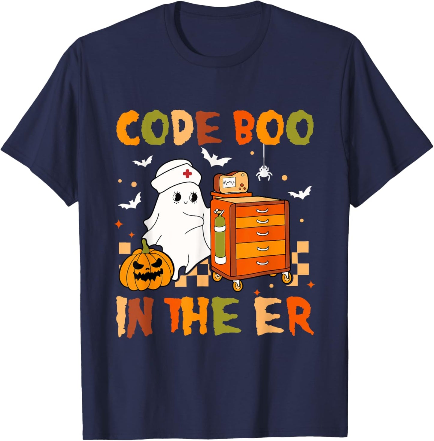 Halloween ER Costume Code Boo In The ER Nurse Crew Ghost T-Shirt - T-Shirt | Navy