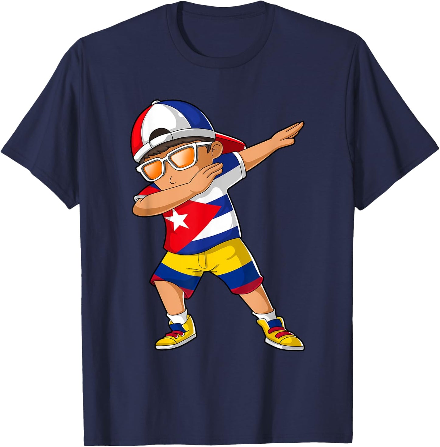 Half Cuban Half Colombian Boy Kid Cuba Colombia Flag T-Shirt - T-Shirt | Navy
