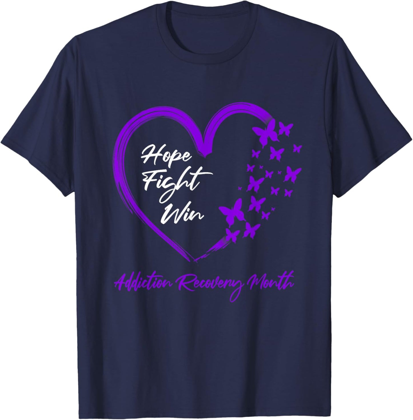 Hope Fight Win Addiction Recovery Month Purple Heart T-Shirt - T-Shirt | Navy