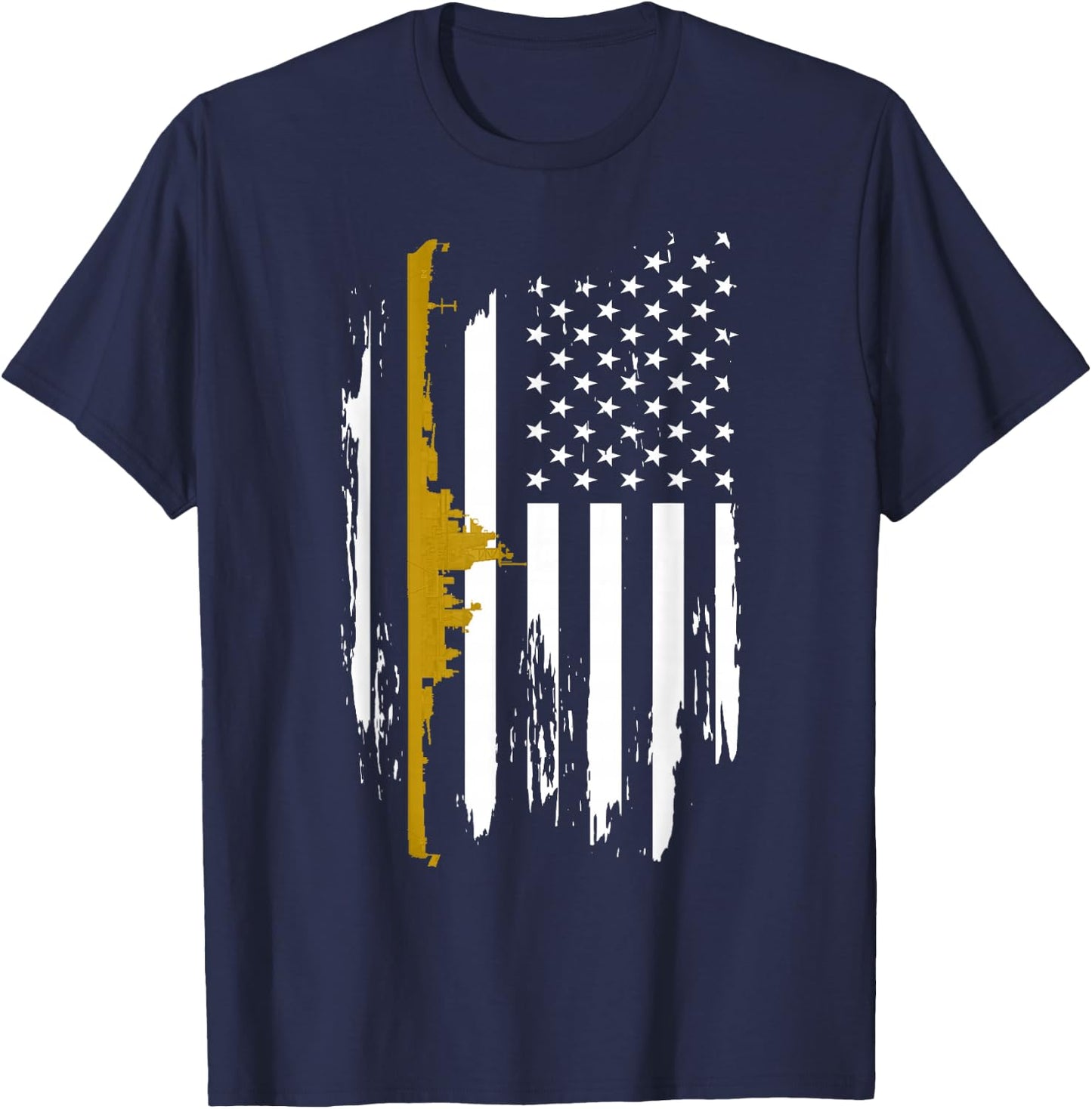 USS Wisconsin BB-64 Battleship Vintage American Flag Women Men T-Shirt - T-Shirt | Navy