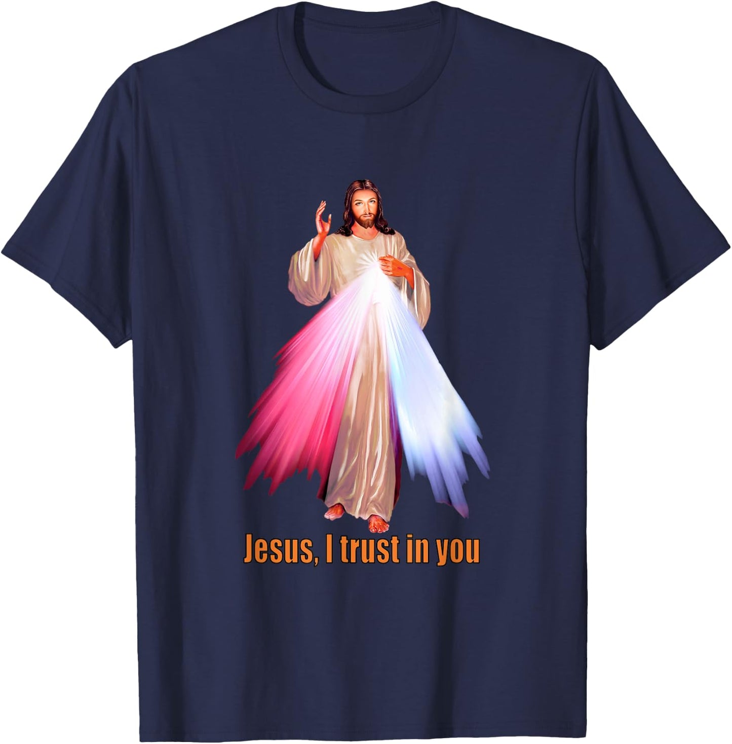 Jesus I trust in You Divine Mercy Image T-Shirt - T-Shirt | Navy