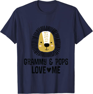 Kids My Grammy And Pops Love Me Grandson Lion T-Shirt - T-Shirt | Navy