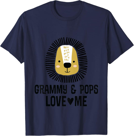 Kids My Grammy And Pops Love Me Grandson Lion T-Shirt - T-Shirt | Navy