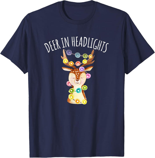 Deer in Headlights Christmas Lights Funny T-Shirt - T-Shirt | Navy