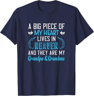 A Piece of My Heart Lives In Heaven My Grandpa & Grandma T-Shirt - T-Shirt | Navy