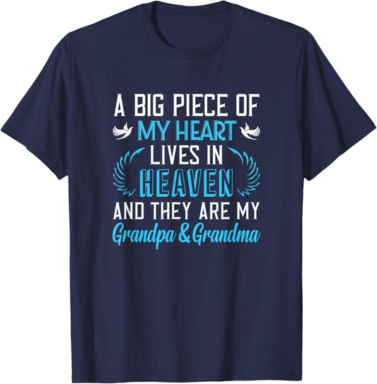 A Piece of My Heart Lives In Heaven My Grandpa & Grandma T-Shirt - T-Shirt | Navy