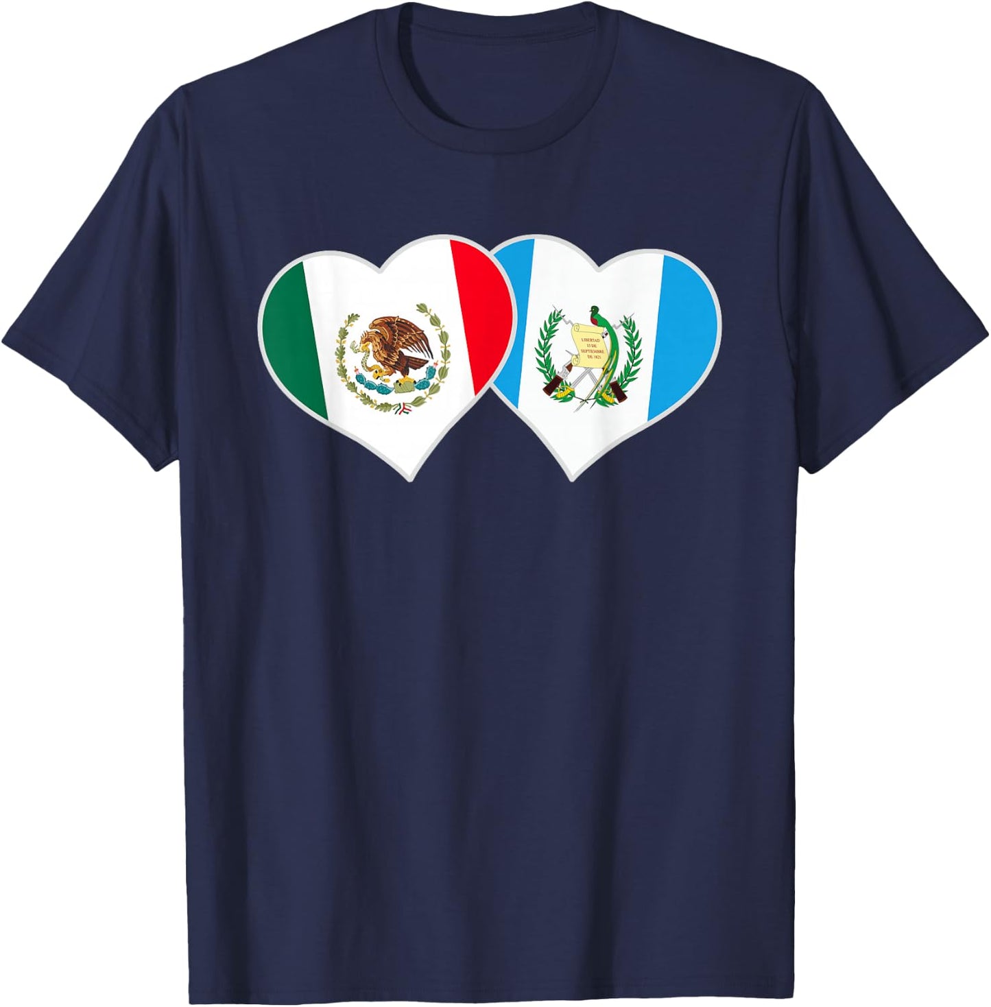Mexican Guatemalan Flag Love Mexico Guatemala Heart T-Shirt - T-Shirt | Navy